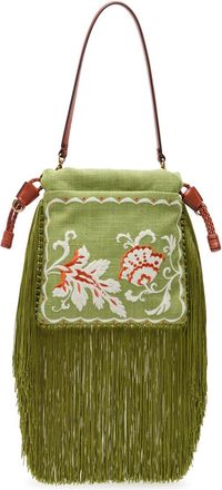 Etro Kalispera Small Embroidered Linen Shoulder bag - Green - One Size