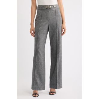 Elie Tahari The Brenda Belt Detail High Waist Wide Leg Pants in Heather Grey/black at Nordstrom, Size 10