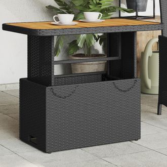 Berkfield Home Garden Table Black 90x55x71 cm Poly Rattan & Acacia Wood | Size: 90 x 55 x 71 cm