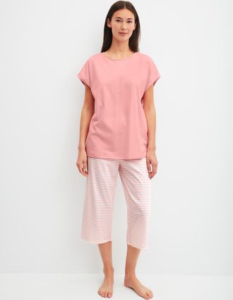 CALIDA Capri-Pyjama CALIDA Lovely Nights, Damen, Gr. XS (36/38), peach cream, Single Jersey, Obermaterial: 100% Baumwolle, bequem 3/4-L&auml;nge, Rundhals, Homewe