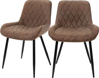 ML Design 2x Sillas De Comedor Marr&oacute;n Estilo Retro Asiento Tapizado Aspecto De Piel Sint&eacute;tica Patas De Metal Negras Con Respaldo Y Apoyabrazos Sill&oacute;n Moderno Pa