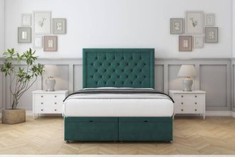 Comfort Beds Rio Plush Ottoman Bed Set With 26 Strutted Headboard in Emerald | Size: Single