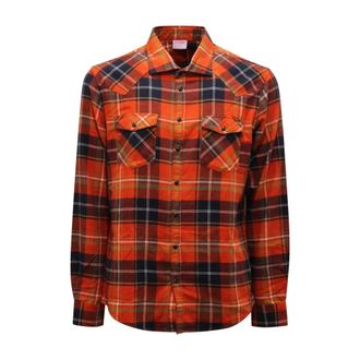 Sun 68 S45109 Macrocheck Shirt - Heren - Casual Overhemden - Oranje - M - Katoen - Overhemden