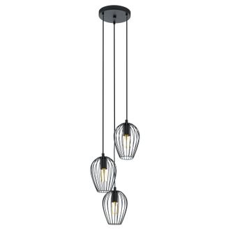 Loops Hanging Ceiling Pendant Light Black Wire Cage 3x 60W E27 Hallway Feature Lamp