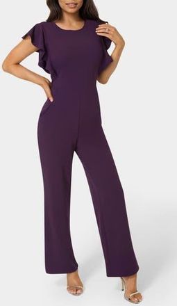 Bebe Ruffle Scuba Jumpsuit in Eggplant at Nordstrom Rack, Size X-Small