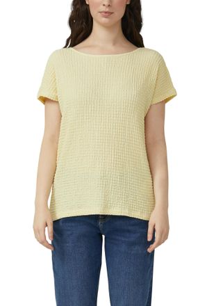 s.Oliver T-Shirt S.OLIVER, Damen, Gr. 34, butter gelb, Strick, Obermaterial: 96% Polyester, 4% Elasthan, Strukturmuster, relaxed fit normal, U-Boot-Ausschnitt,