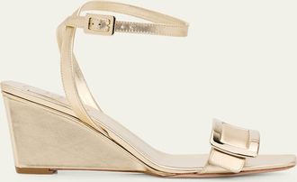 Roger Vivier 60mm Belle Vivier Metallic Leather Wedge Sandals