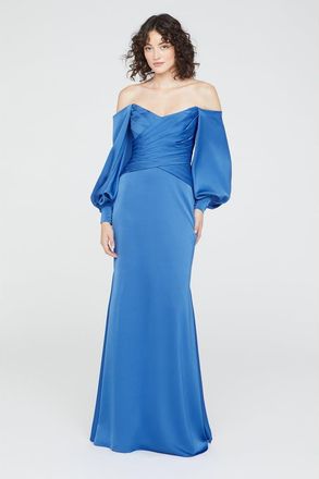 Theia Milenia Draped Sleeve Gown in Cornflower Blue at Nordstrom, Size 16