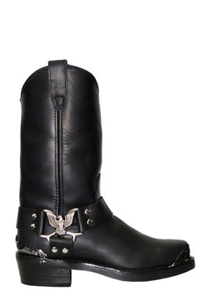 Grinders Eagle Hi Mens Real Black Leather Biker Boots Rock Punk Buckle Metal Toe Fashion Stylish Hand Crafted Shoes (6 UK / 40 EU)