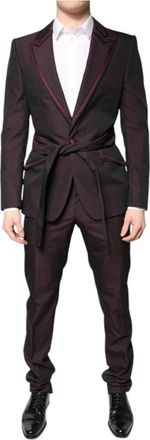 Dolce & Gabbana Bordeaux Slim Fit Formeel Pak - Heren - Business pakken - Bruin - M - Wol - Kostuums