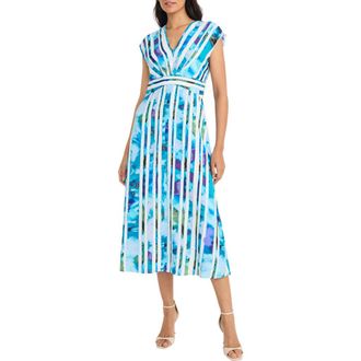 Maggy London Cap Sleeve Midi Dress in Soft White/Breeze Blue at Nordstrom Rack, Size 18 (Similar To 16W)
