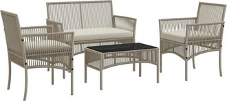 OUTSUNNY Conjunto De Jard&iacute;n De Rat&aacute;n De 4 Piezas, Que Incluye 2 Sillones, Un Sof&aacute; Y Una Mesa De Centro, En Color Caqui Y Negro