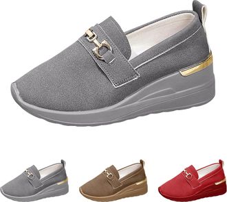 Generic Wedge Sneakers for Women Slip On Chunky Platform Low Top Canvas Shoes Womens Athletic Square Toe Casual Sneakers Outdoor Non Slip Tennis Walking Shoes