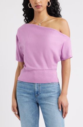 Open Edit One-Shoulder Short Sleeve Sweater in Pink Gale at Nordstrom, Size Xx-Small