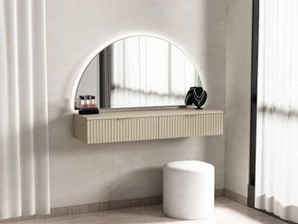 Vente-Unique Wall-Mounted Dressing Table With Mirror & Leds - 2 Drawers - Beige