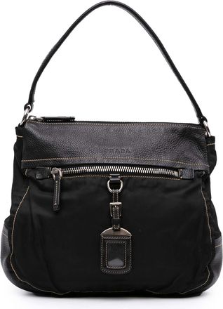 Prada Pre-owned Womens Leather And Tessuto Shoulder Bag - Black - One Size