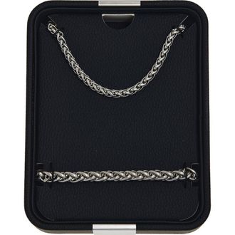 Nordstrom Rack Mens Stainless Steel Wheat Chain Necklace & Bracelet Set in Stainless- Black at Nordstrom Rack