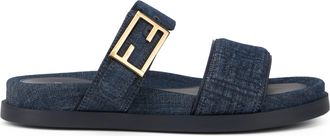 Fendi Womens Slippers Feel Denim Blue Cotton Sandal