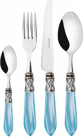 Bugatti Aladdin Ghiera Argento Anticato, Posate Set 24 Pz, Scatola Gallery, Casa Bugatti - Ghiera: Argento - Colore: Azzurro