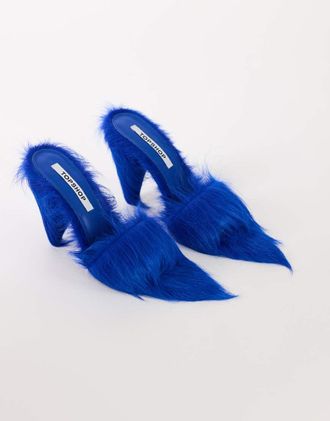 Topshop Willa sabot con tacco a cono in pelle vera effetto pelo cobalto-Blu