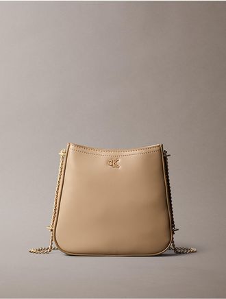 Calvin Klein Womens Monogram Chain Saddle Bag - Brown