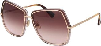 Max Mara Gouden Metalen Zonnebril met Roze Lenzen - Dames - Zonnebrillen - Geel - ONE Size - Accessoires