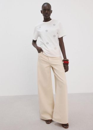 Mango Maglietta cotone dettagli ricamati e traforati bianco - Donna - XXS - MANGO