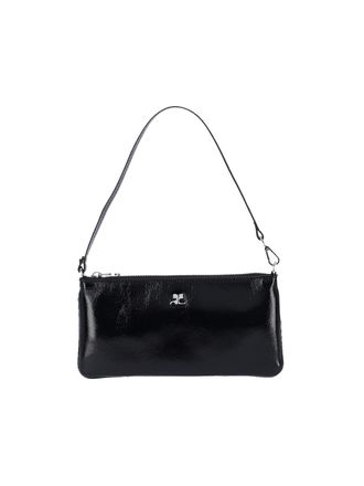 Courr&egrave;ges Black Calf Leather Logo Clutch