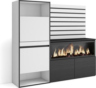 Skraut Home Aparador efecto madera blanco 167x35x145cm chimenea efecto fuego