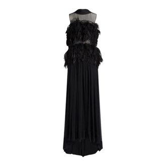 Alberta Ferretti Abito da sera etereo in chiffon di seta con piume - - Dresses - Donna - Nero - S