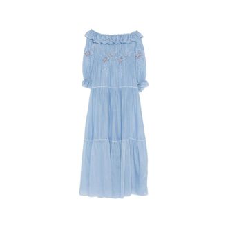 Ermanno Scervino Summer Dresses, female, Blue, Size: M Ruffle Off-Shoulder Dress