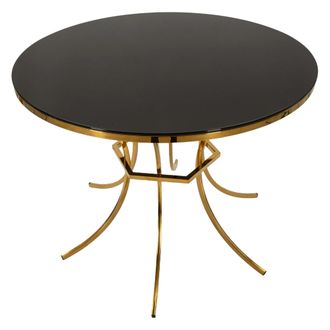 Dmora Mesa Fija Dasozama, 2 Plazas, Forma Redonda, Estructura Color Oro, 100x100x80h Cm Transparente