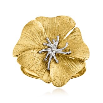 Ross-Simons Italian 18kt Gold Over Sterling and Sterling Silver Flower Ring