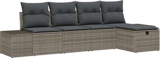 vidaXL Garden Sofa Set with Cushion 5 pcs Grey Poly rattan Vidaxl