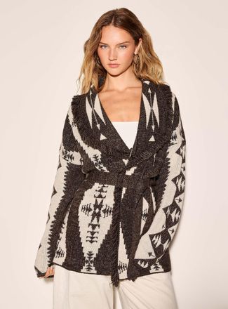 Icone Womens Fringed belted Cardigan Sweater Exclusive collection from Italy