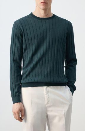 Mango Rib Crewneck Sweater in Forest Green at Nordstrom, Size X-Large