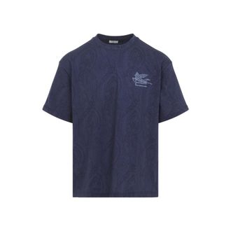 Etro Blue Crewneck Embroidery Logo T-Shirt