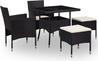 vidaXL Muebles de jardín 5 piezas ratán sintético y vidrio negro Vidaxl