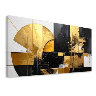 Feeby Cuadro En Lienzo, Abstracci&oacute;n Geom&eacute;trica Acentos Dorados, 120x60
