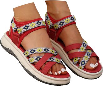 Generic Hiking Sandals for Women 2026 Dressy Summer Ankler Straps Water Sandal Breathable Cloth Mesh Walking Sandals Women Print Comfortable Sport Orthopedic 