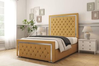 Comfort Beds Sofia Chrome Plush Bed Frame - 50 Upholstered Headboard in Mustard | Size: Single
