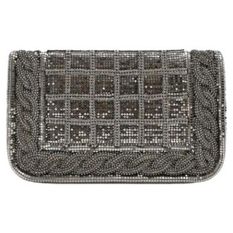 Balmain Pre-owned Crystal-Embellished Clutch Bag - Dames - Pre-owned - Grijs - Maat: ONE Size Zijde