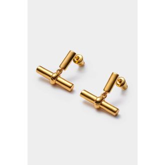 Katie Loxton Themis Waterproof Gold T-Bar Earrings at Nordstrom