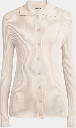 Kiton Metallic Ribbed Collared Cardigan
