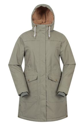 Mountain Warehouse Acorn Borg Lined Womens Parka Jacket Waterproof Padded Coat Khaki