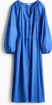 H&M Kleid mit Bindeg&uuml;rtel in Loose Fit - Blau