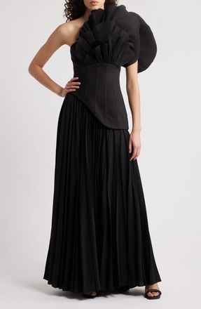 Acler Whittington Ruffle One-Shoulder Gown in Black at Nordstrom, Size 10