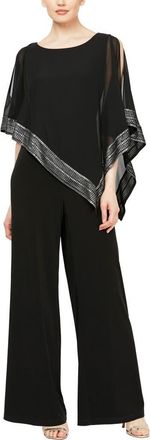 S.L. Fashions Foil Trim Asymmetric Popover Capelet Jumpsuit in Black at Nordstrom, Size 10