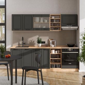 Vicco Mueble De Cocina R-line, Casa De Campo Antracita/roble Dorado, 240 Cm, Et Roble