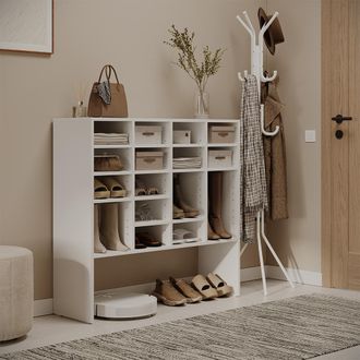 Vicco Armario Para Zapatos Hermia, Blanco, 104.2 X 99 Cm Con 16 Compartimentos Abiertos, Vicco